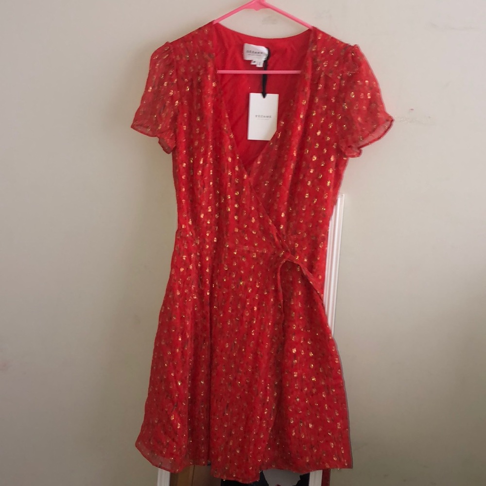 Sezane red and gold beautiful dress
